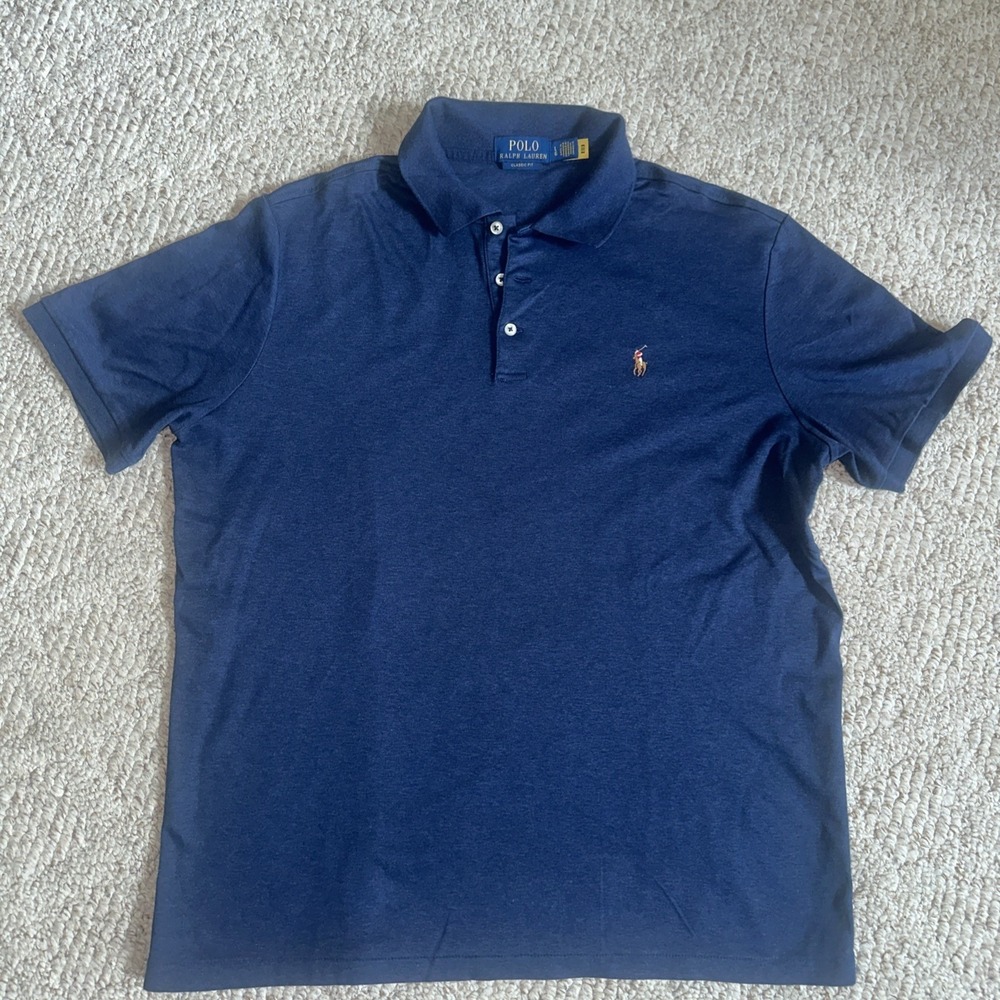 Mens Polo Ralph Lauren Classic Fit Polo Short Sleeve Sz Large Navy EUC COTTON